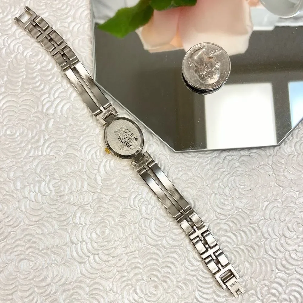 Vintage Bill Blass Diamond Accented Oval Dial Tri-Color Bracelet Watch